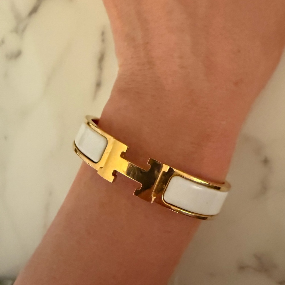 Hermes Clic Gold and White Enamel Bracelet